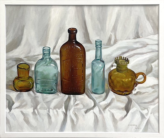 Zoe Feng nz fine art , Glass Bottles, Oil painting on canvas